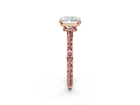Rose gold Radiant Cut Diamond Pavé Engagement Ring with Round with Morganite side stone Accents and Prong Setting_2