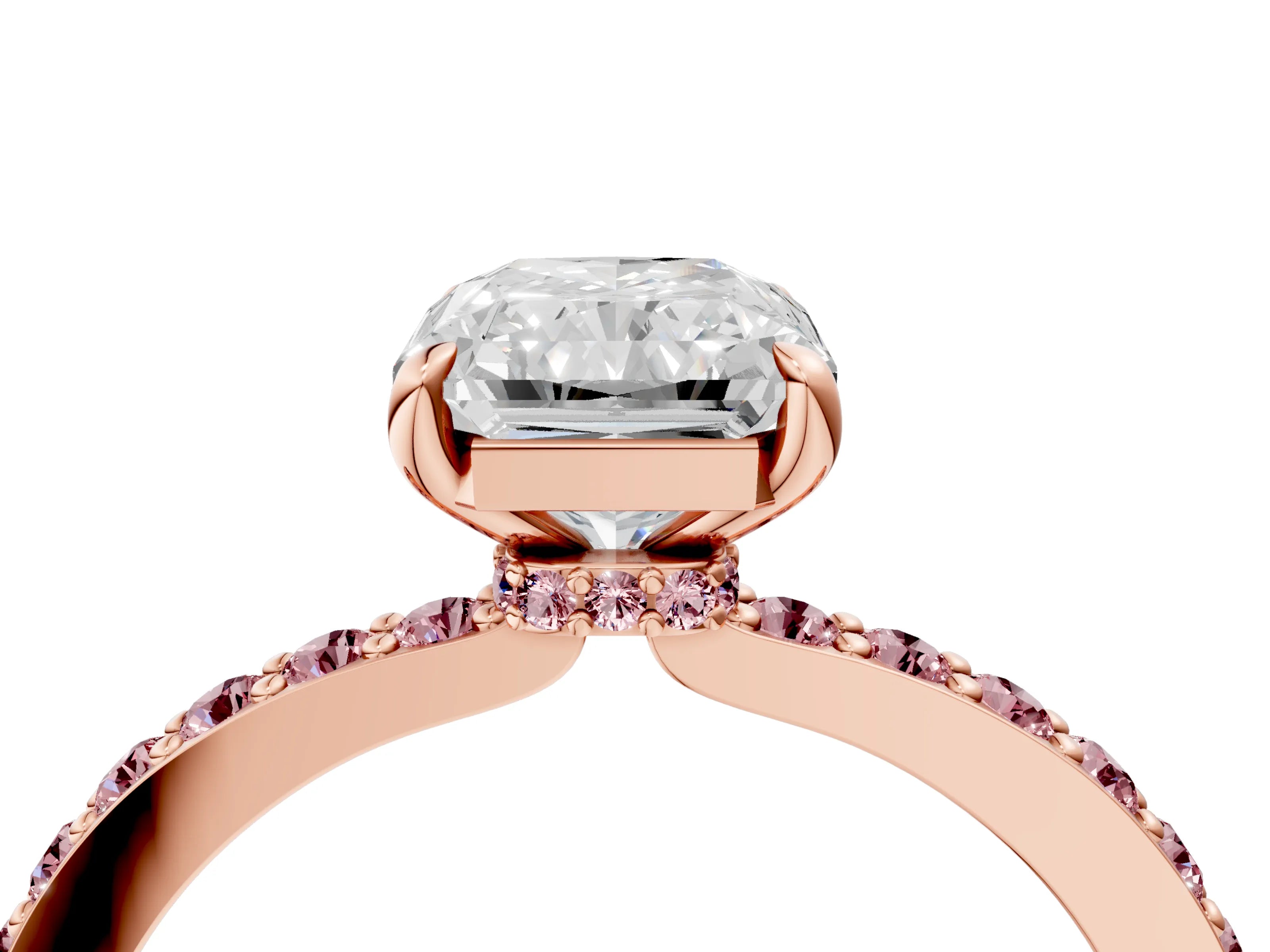 Rose gold Radiant Cut Diamond Pavé Engagement Ring with Round with Morganite side stone Accents and Prong Setting_4