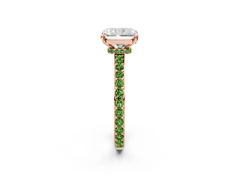 Rose gold Radiant Cut Diamond Pavé Engagement Ring with Round with Peridot side stone Accents and Prong Setting_2