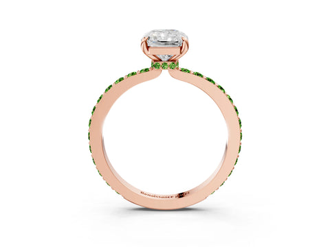 Rose gold Radiant Cut Diamond Pavé Engagement Ring with Round with Peridot side stone Accents and Prong Setting_3