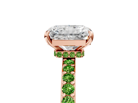 Rose gold Radiant Cut Diamond Pavé Engagement Ring with Round with Peridot side stone Accents and Prong Setting_5