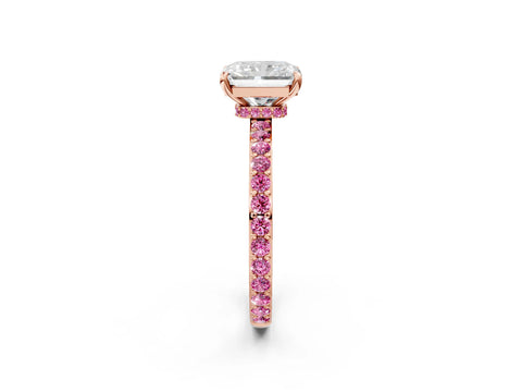 Rose gold Radiant Cut Diamond Pavé Engagement Ring with Round with Pink Sapphire side stone Accents and Prong Setting_2