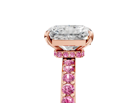 Rose gold Radiant Cut Diamond Pavé Engagement Ring with Round with Pink Sapphire side stone Accents and Prong Setting_5