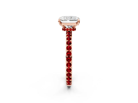 Rose gold Radiant Cut Diamond Pavé Engagement Ring with Round with Ruby side stone Accents and Prong Setting_2