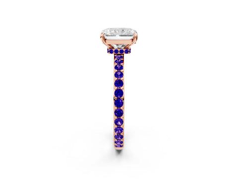 Rose gold Radiant Cut Diamond Pavé Engagement Ring with Round with Tanzanite side stone Accents and Prong Setting_2
