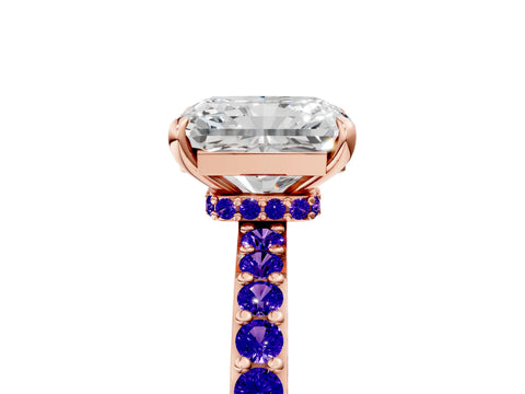 Rose gold Radiant Cut Diamond Pavé Engagement Ring with Round with Tanzanite side stone Accents and Prong Setting_5