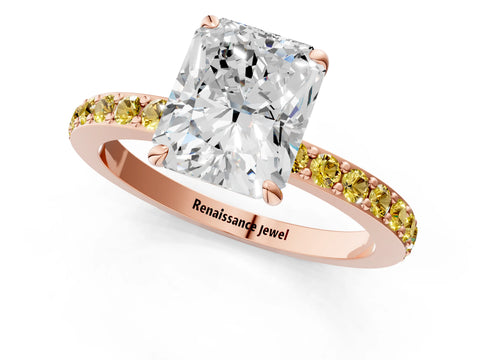 Rose gold Radiant Cut Diamond Pavé Engagement Ring with Round with Yellow Sapphire side stone Accents and Prong Setting_1