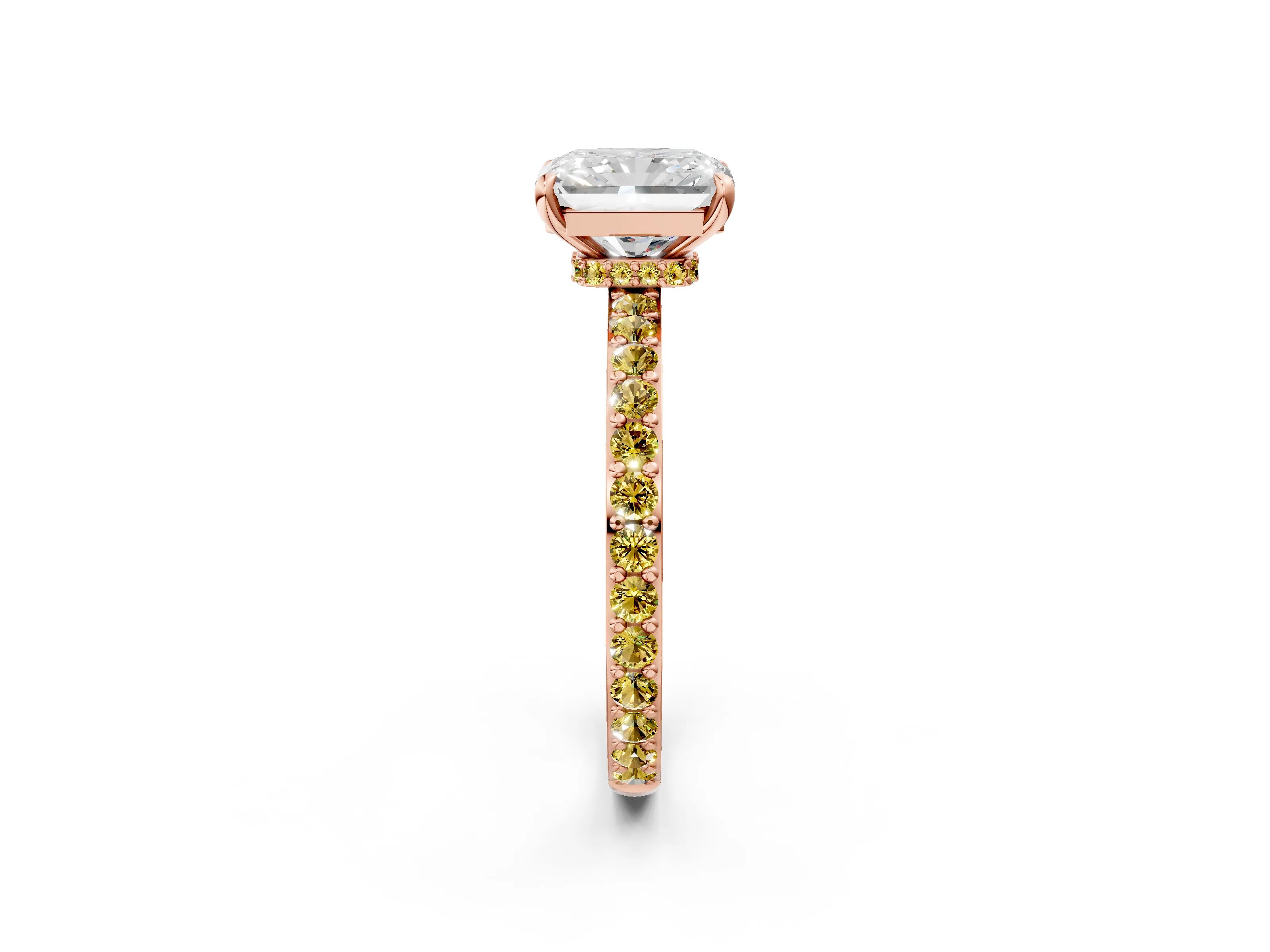 Rose gold Radiant Cut Diamond Pavé Engagement Ring with Round with Yellow Sapphire side stone Accents and Prong Setting_2