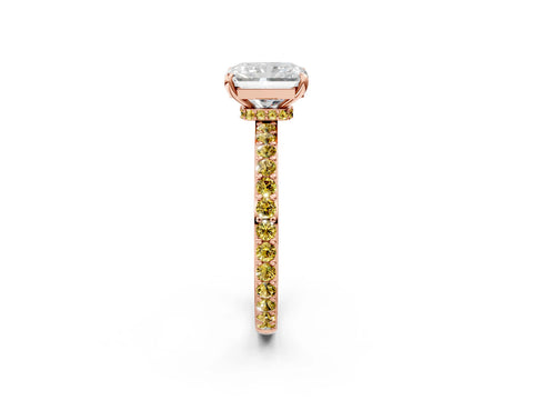 Rose gold Radiant Cut Diamond Pavé Engagement Ring with Round with Yellow Sapphire side stone Accents and Prong Setting_2