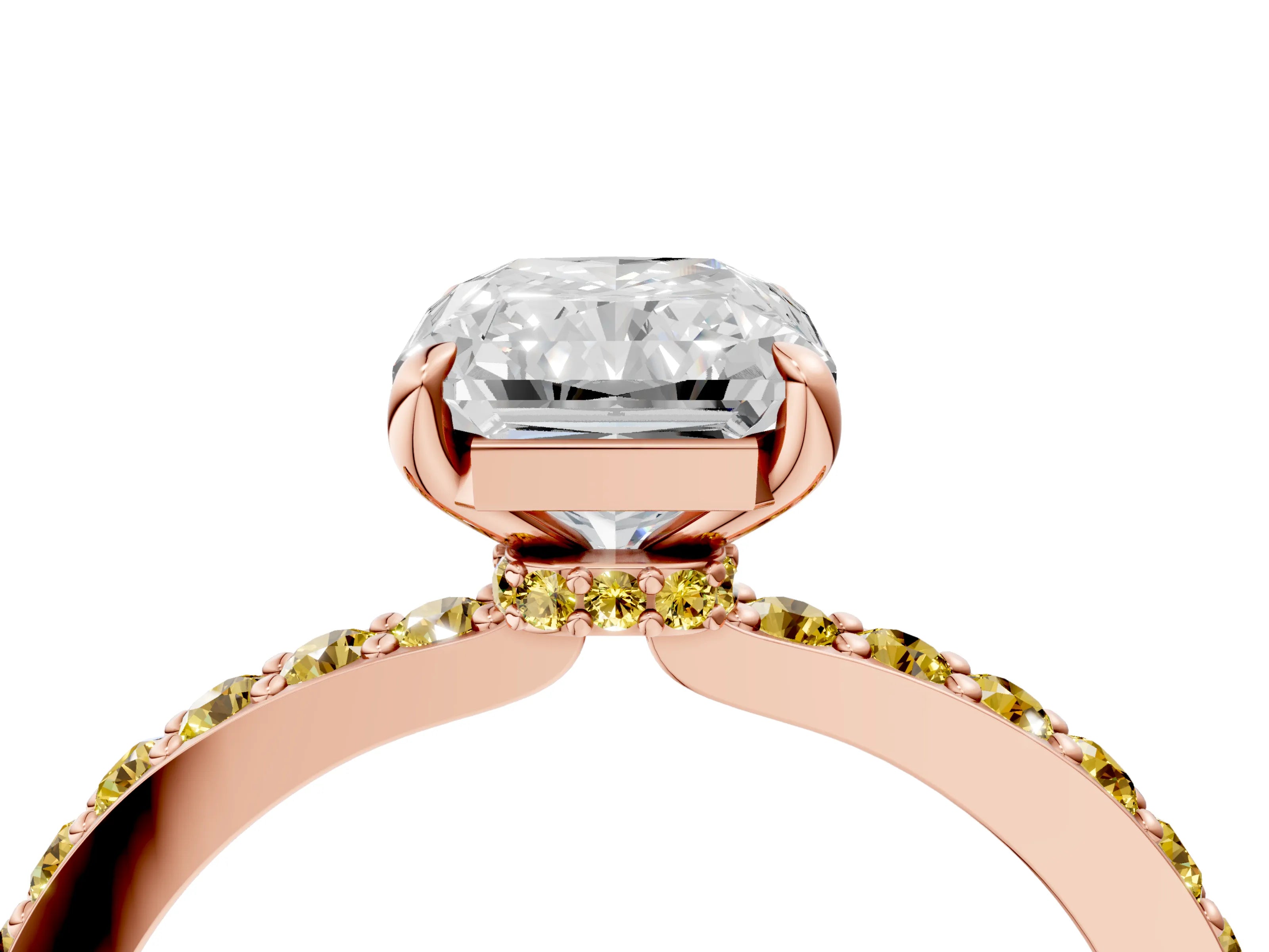Rose gold Radiant Cut Diamond Pavé Engagement Ring with Round with Yellow Sapphire side stone Accents and Prong Setting_4