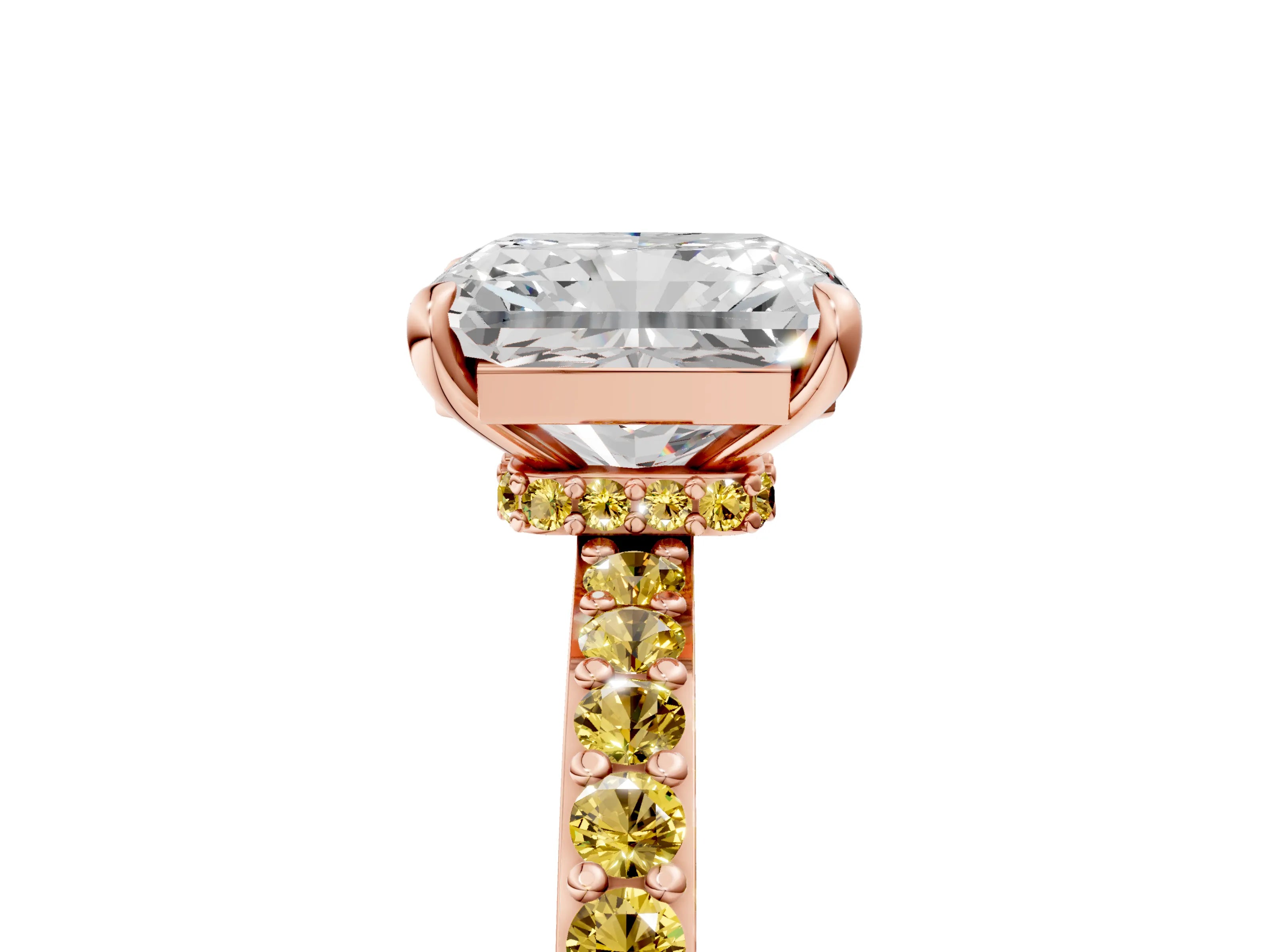 Rose gold Radiant Cut Diamond Pavé Engagement Ring with Round with Yellow Sapphire side stone Accents and Prong Setting_5