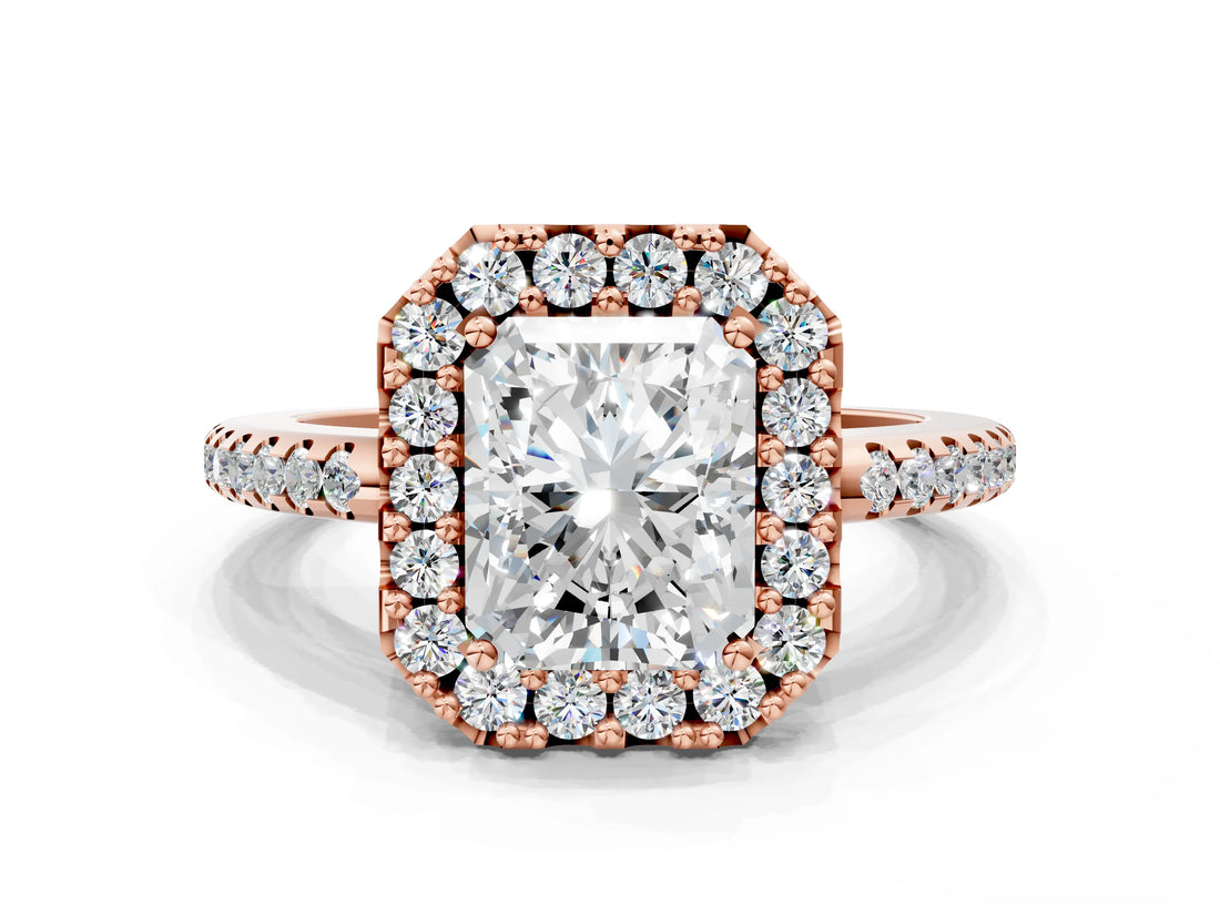 Rose gold Radiant Cut Diamond Pavé Halo Ring with Four-Prong Setting_34