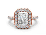 Rose gold Radiant Cut Diamond Pavé Halo Ring with Four-Prong Setting_34