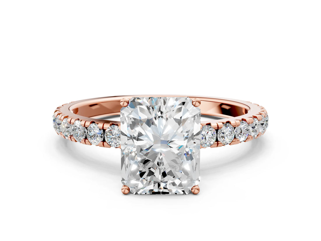 Rose gold Radiant Cut Diamond Pavé Solitaire Engagement Ring with Four-Prong Setting_61