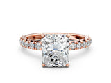 Rose gold Radiant Cut Diamond Pavé Solitaire Ring with Round Band and Prong Setting_20