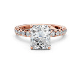 Rose gold Radiant Cut Diamond Pavé Solitaire Ring with Round Band and Prong Setting_26
