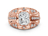 Rose gold Radiant Cut Diamond Pave Art Deco Split Shank Ring with Four-Prong Setting_13