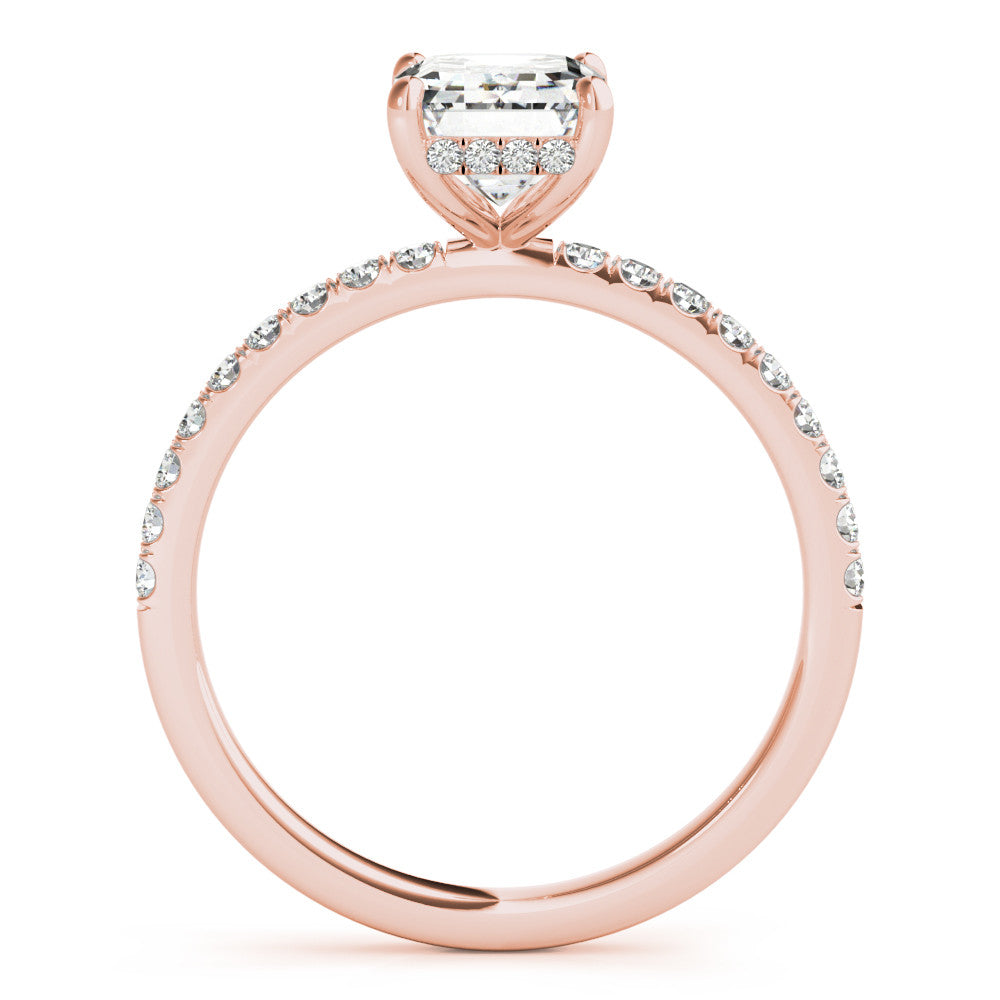 Rose gold Radiant Cut Diamond Pave Band Solitaire Ring with Four-Prong Setting 1