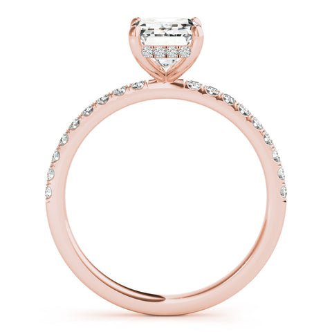 Rose gold Radiant Cut Diamond Pave Band Solitaire Ring with Four-Prong Setting 1