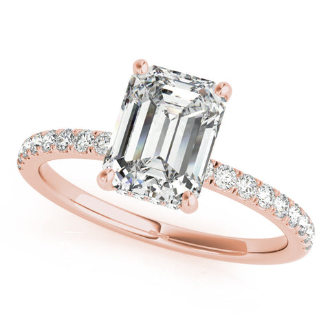 Rose gold Radiant Cut Diamond Pave Band Solitaire Ring with Four-Prong Setting 2