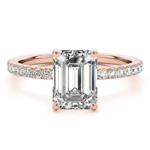 Rose gold Radiant Cut Diamond Pave Band Solitaire Ring with Four-Prong Setting
