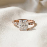 Rose gold Radiant Cut Diamond Pave Band Solitaire Ring with Round  and Prong Setting_86