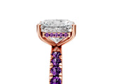 Rose gold Radiant Cut Diamond Pave Band Solitaire Ring with Round with Amethyst side stone and Prong Setting_5