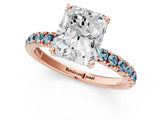 Rose gold Radiant Cut Diamond Pave Band Solitaire Ring with Round with Aquamarine side stone and Prong Setting_13