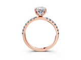 Rose gold Radiant Cut Diamond Pave Band Solitaire Ring with Round with Aquamarine side stone and Prong Setting_15