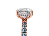 Rose gold Radiant Cut Diamond Pave Band Solitaire Ring with Round with Aquamarine side stone and Prong Setting_17