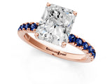 Rose gold Radiant Cut Diamond Pave Band Solitaire Ring with Round with Blue Sapphire side stone and Prong Setting_13