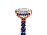 Rose gold Radiant Cut Diamond Pave Band Solitaire Ring with Round with Blue Sapphire side stone and Prong Setting_17