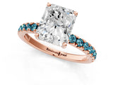 Rose gold Radiant Cut Diamond Pave Band Solitaire Ring with Round with Blue Topaz side stone and Prong Setting_13