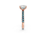 Rose gold Radiant Cut Diamond Pave Band Solitaire Ring with Round with Blue Topaz side stone and Prong Setting_14