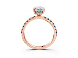 Rose gold Radiant Cut Diamond Pave Band Solitaire Ring with Round with Blue Topaz side stone and Prong Setting_15