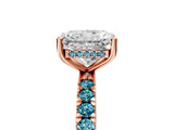 Rose gold Radiant Cut Diamond Pave Band Solitaire Ring with Round with Blue Topaz side stone and Prong Setting_17