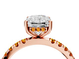 Rose gold Radiant Cut Diamond Pave Band Solitaire Ring with Round with Citrine side stone and Prong Setting_4