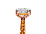 Rose gold Radiant Cut Diamond Pave Band Solitaire Ring with Round with Citrine side stone and Prong Setting_5