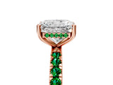 Rose gold Radiant Cut Diamond Pave Band Solitaire Ring with Round with Emerald side stone and Prong Setting_5