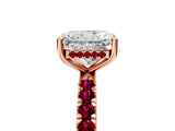 Rose gold Radiant Cut Diamond Pave Band Solitaire Ring with Round with Garnet side stone and Prong Setting_17