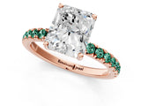 Rose gold Radiant Cut Diamond Pave Band Solitaire Ring with Round with Green Sapphire side stone and Prong Setting_25