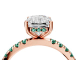 Rose gold Radiant Cut Diamond Pave Band Solitaire Ring with Round with Green Sapphire side stone and Prong Setting_28
