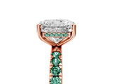 Rose gold Radiant Cut Diamond Pave Band Solitaire Ring with Round with Green Sapphire side stone and Prong Setting_29