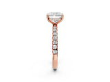 Rose gold Radiant Cut Diamond Pave Band Solitaire Ring with Round with Moissanite side stone and Prong Setting_48