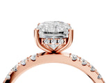 Rose gold Radiant Cut Diamond Pave Band Solitaire Ring with Round with Moissanite side stone and Prong Setting_50