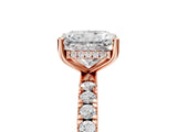 Rose gold Radiant Cut Diamond Pave Band Solitaire Ring with Round with Moissanite side stone and Prong Setting_51