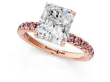 Rose gold Radiant Cut Diamond Pave Band Solitaire Ring with Round with Morganite side stone and Prong Setting_13