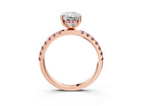 Rose gold Radiant Cut Diamond Pave Band Solitaire Ring with Round with Morganite side stone and Prong Setting_15