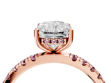 Rose gold Radiant Cut Diamond Pave Band Solitaire Ring with Round with Morganite side stone and Prong Setting_16