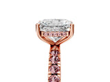 Rose gold Radiant Cut Diamond Pave Band Solitaire Ring with Round with Morganite side stone and Prong Setting_17